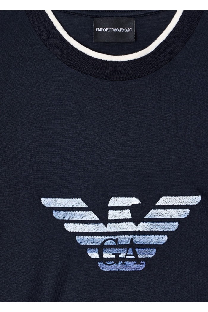 Slim-fit T-shirt in a Lyocell-blend jersey featuring a gradient eagle embroidery Slim-fit T-shirt in a Lyocell-blend jersey featuring a gradient eagle embroidery