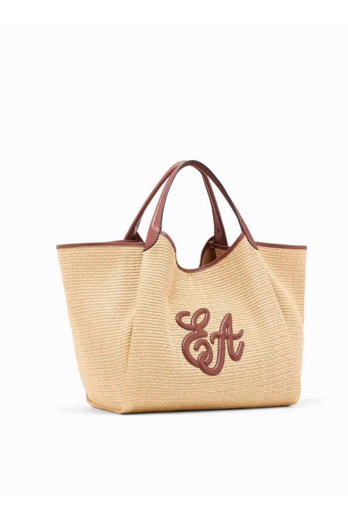 Woven straw large shopper bag with EA logo