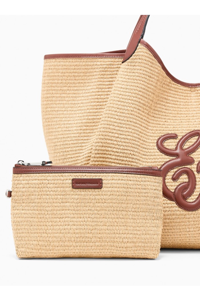 Woven straw large shopper bag with EA logo