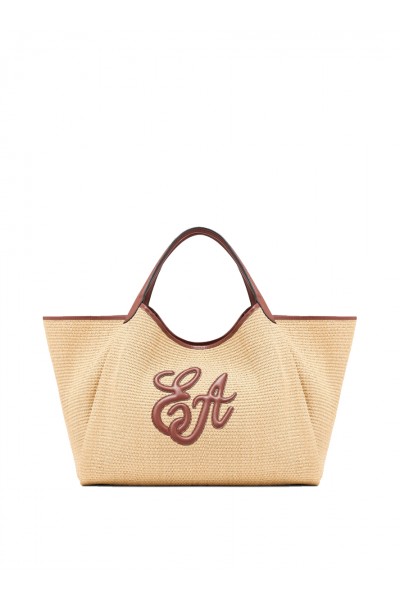 Woven straw large shopper bag with EA logo