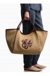 Woven straw large shopper bag with EA logo