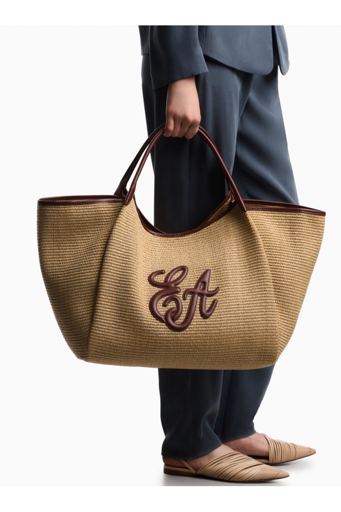 Woven straw large shopper bag with EA logo