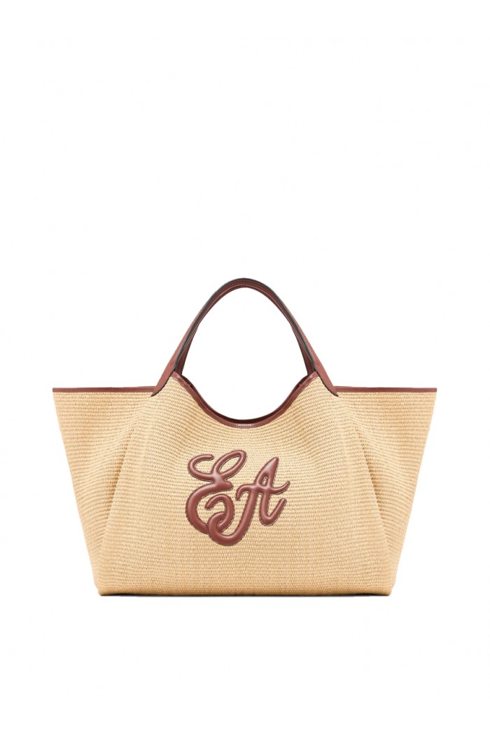 Woven straw large shopper bag with EA logo