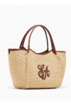 Woven straw medium shopper bag with EA logo