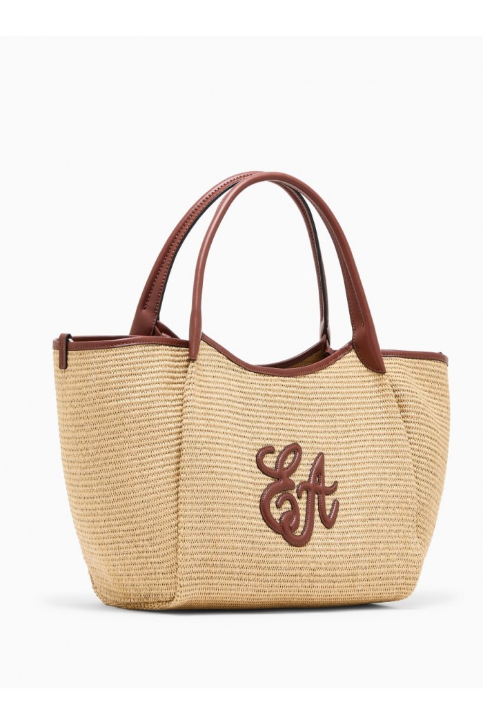 Woven straw medium shopper bag with EA logo