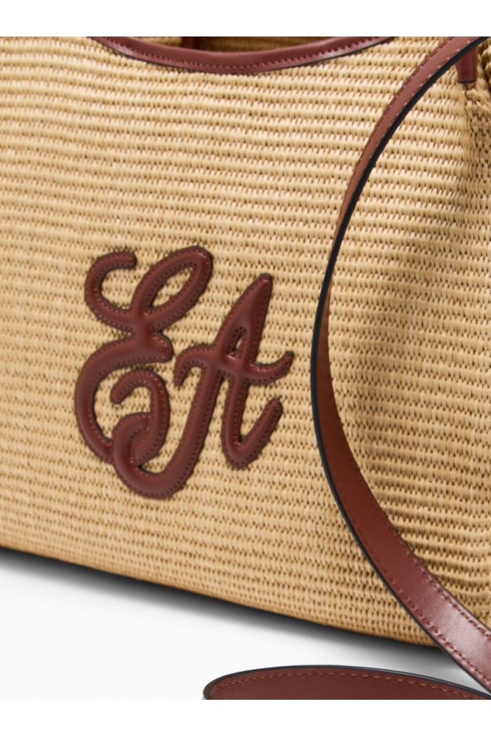 Woven straw medium shopper bag with EA logo
