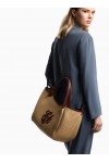 Woven straw medium shopper bag with EA logo