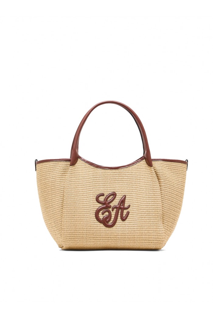 Woven straw medium shopper bag with EA logo