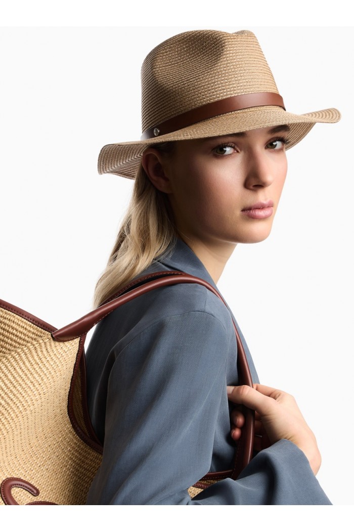 Woven raffia fedora hat