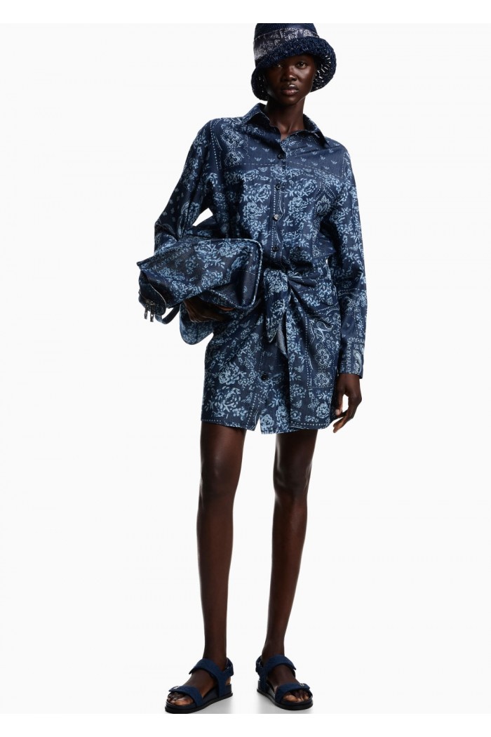 Bandana print chambray dress