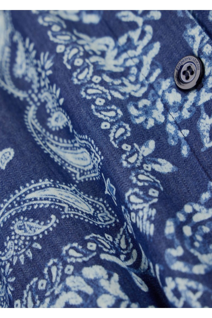Bandana print chambray dress