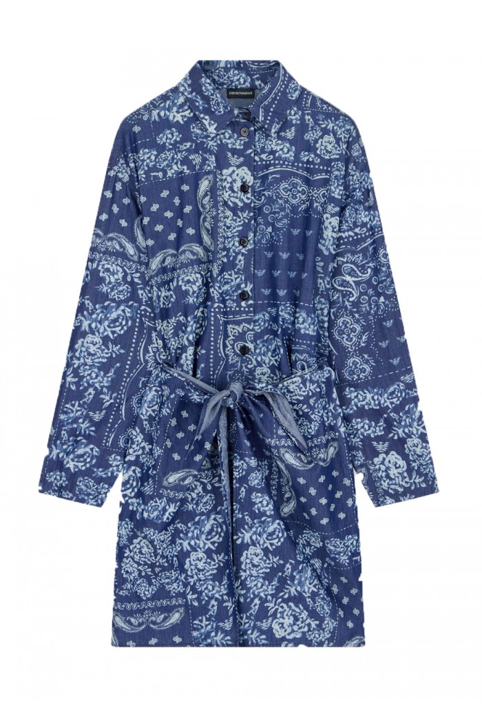 Bandana print chambray dress