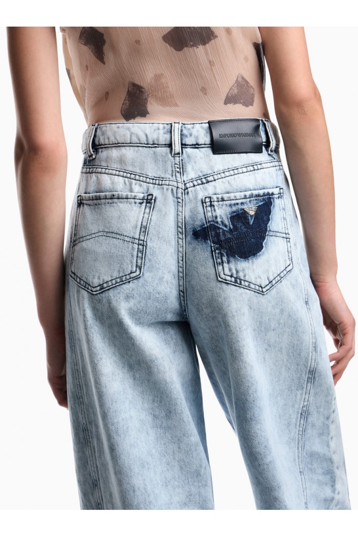 J3I relaxed-fit jeans in vintage look denim with eagle stencil