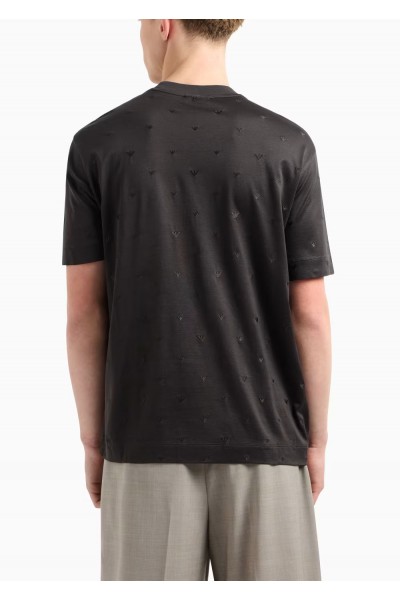 Lyocell-blend jersey T-shirt with all-over micro eagle embroidery