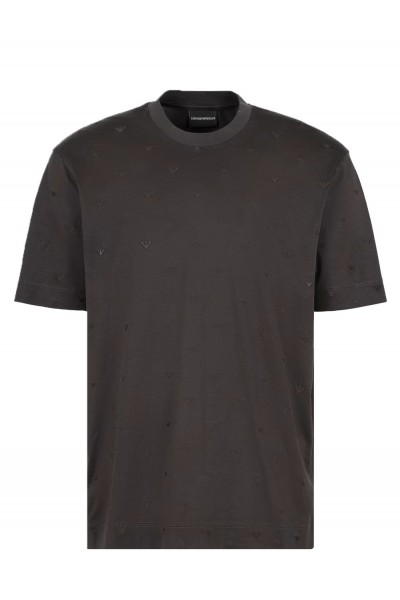 Lyocell-blend jersey T-shirt with all-over micro eagle embroidery