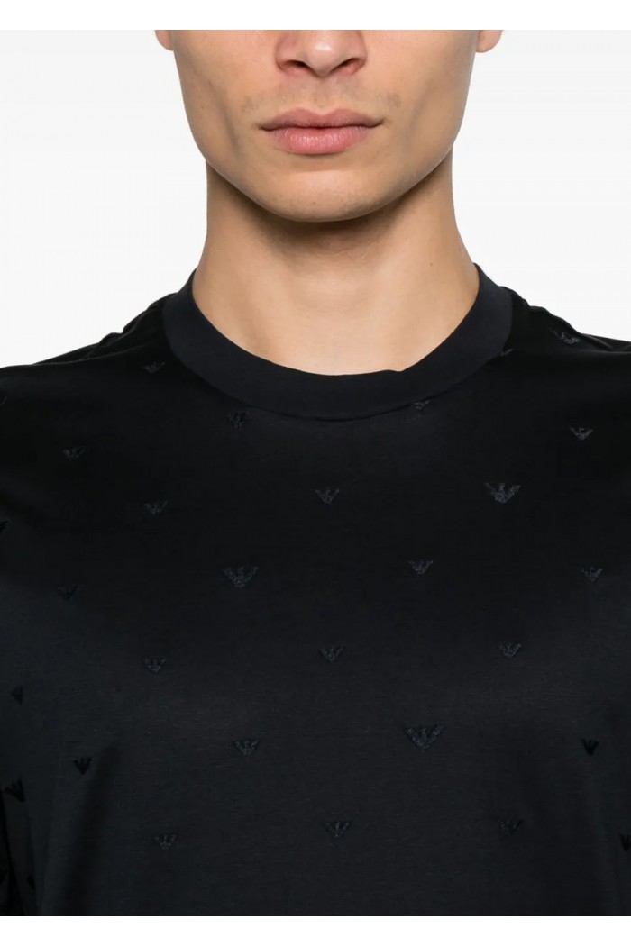 Lyocell-blend jersey T-shirt with all-over micro eagle embroidery