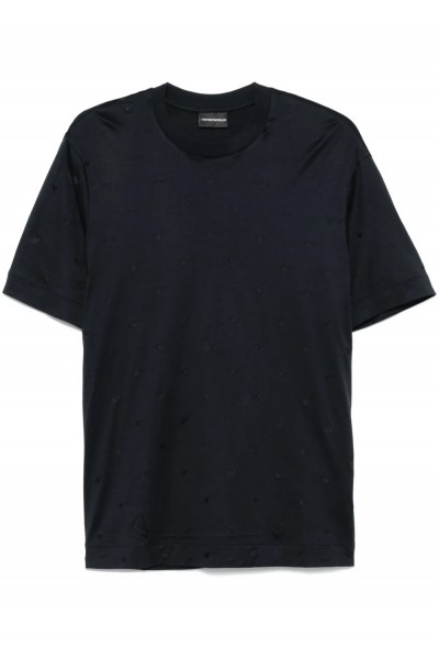 Lyocell-blend jersey T-shirt with all-over micro eagle embroidery