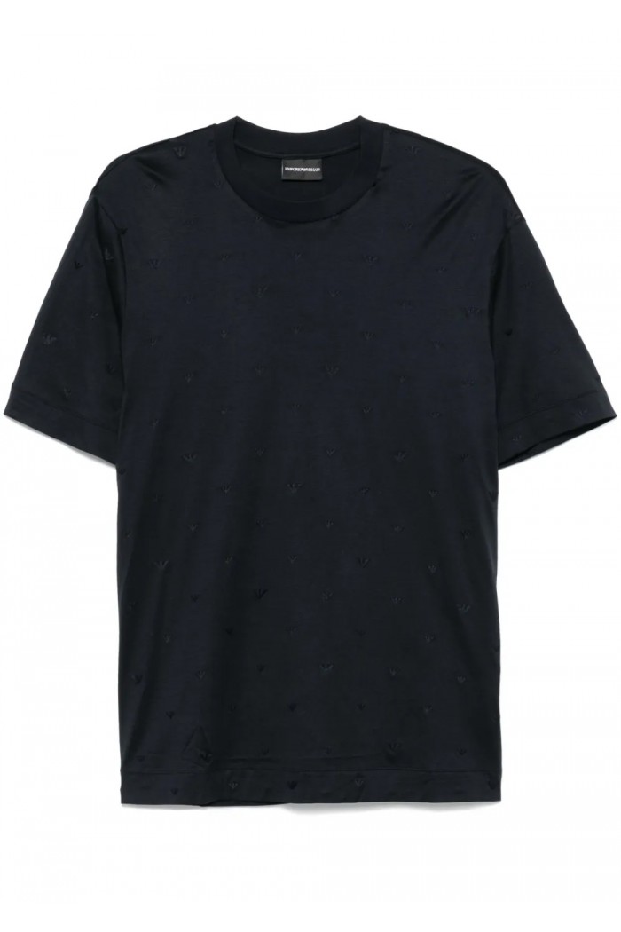 Lyocell-blend jersey T-shirt with all-over micro eagle embroidery